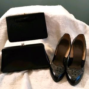 Vintage 1970's pumps and 2 vintage clutch